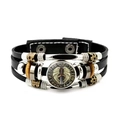 Handcrafted Nordic Viking leather bracelet featuring a winged sword charm and runes - Sword and Wings Runic Style (JY006544-5)