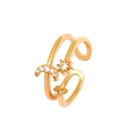 Doppellagiger Goldring mit Zirkonia-Mond und Sternen in einem offenen Design - Zweilagiger Sonnen-Stern-Mond-Stil (A-1119) / Gold