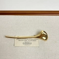 Close-up of minimalist gold streamlined brooch on a rustic textured linen background - 19 Gold Leaf (S-91)