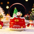 Boule à neige musicale de Noël avec socle gâteau rouge et figurines de fête - 24106 Tenant le bonhomme de neige / Moyen 80# LED Lumière+Musique