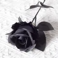 Single gothic black artificial rose with velvet texture for dark floral arrangements - Full Black (Silk Version)