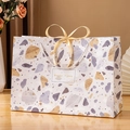Purple terrazzo paper gift bag with white rope handles and golden satin bow decoration - Starry Meteorite / Small 18*10*16cm