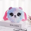 Blue and purple gradient plush bear crossbody bag with adjustable pink shoulder strap - Blue