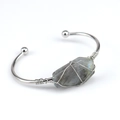 Handmade silver wire-wrapped cuff bracelet with natural raw gray labradorite crystal stone - Labradorite