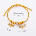 Adjustable golden snake chain bracelet with sparkling rhinestone dragonfly pendants - Double Dragonfly Pendant / Gold