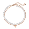 Double-layer pearl and rose gold chain bracelet with lobster clasp for women - Rose Gold