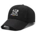 Schwarze, atmungsaktive Baseballkappe mit traditioneller Löwentanz-Stickerei auf der Vorderseite - Verstellbar / Schwarz mit Graubestickung