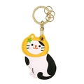 Porte-clés chat mignon en cuir noir et blanc avec capuche jaune et anneau doré brillant - Grosse Orange