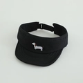 Detail of dachshund embroidery on black cotton sun visor hat with adjustable strap - 52cm(Adjustable) / Black