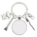 Silver dental keychain with tooth, toothbrush, toothpaste charms and round pendant - Silver Customizable Style (41)