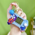 Blue mini whack-a-mole game keychain with bear pattern and golden ring accessory - Marvel Game Console - Blue