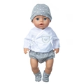 18 Zoll Babypuppe in grauem Polka-Dot-Outfit mit weißem Bärenstickerei Dreiteiler Set - Grauer Bär Puppenkleidung / Grau