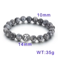 Beaded natural grey marble stone bracelet featuring a silver lion head charm with 10mm beads - 10mm Flash Stone (KB70688-BD)