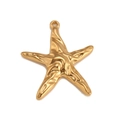 Gold starfish charm with lifelike texture and top ring for DIY jewelry making - Starfish / Gold