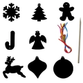 Christmas scratch paper set with 8 black hanging ornaments, wooden stylus and ribbons - Style 9
