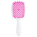 Portable white and pink hollow grid hairbrush for wet or dry hair styling and scalp massage - White Handle - Rose Red