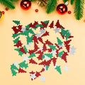 Red and green Christmas tree sequins with silver star confetti on beige background - Christmas Red Green Trees + Silver Glitter Star (ai-100 Pcs/Pack)