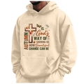 Cream fleece hoodie with letter print and kangaroo pocket for men and women - S / Tops / Beige (Autumn God)