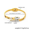 Macro view of gold snake bangle in stainless steel with Czech diamonds and dimensions - Serpent Snake Shape Style (Z061)