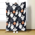 Dettaglio di morbida coperta di flanella per Halloween con motivi di fantasmi e zucche - Stile 1-Fantasma Zucca Nero / 100*150cm