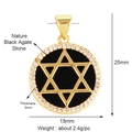 Micro-pave brass Star of David pendant with natural black agate stone and zircon stones - Gold Black Agate Hexagram