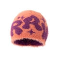 Vibrant orange and purple knit beanie featuring cozy long faux fur for winter warmth - Adult / Dusty Pink