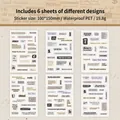 Wasserfestes PET-Sticker-Set für Scrapbooking mit 6 Bögen Vintage-Typografie-Zitaten - Verblassen Und Brokat