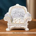 European vintage miniature sofa jewelry display stand with gold accents in white resin - White Gold Trim Single Chair (Style A-02)