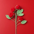 Handmade knitted red rose bouquet with four flowers on a solid red background - Finished Bubble Rose (4 Heads Red)