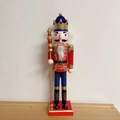 30cm Nutcracker soldier figurine in red and blue uniform with gold crown and scepter - Red King with Scepter