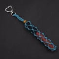 Handmade peacock blue woven lipstick holder with silver heart clasp and wooden bead charm - Light Blue