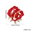 Red enamel rose brooch with a large teardrop gemstone and sparkling rhinestone leaves - XD824497 Red Enamel Rose Gem