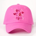 Rosa Baumwoll-Baseballkappe mit Love Like Jesus Text und farbigen Herz-Prints - Knallrosa