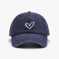 Washed navy blue baseball cap featuring a white embroidered heart on a cotton fabric - Adjustable / Navy Blue (24A287)