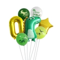 Dinosaur birthday party kit with green foil dino, gold number 0 and roar balloons - Set 0 / Gold