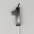 Metallic silver number 1 birthday candle for party cakes with white plastic stand - 1 / Black and Gray