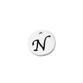 Detailed close-up of a mirror-polished stainless steel round charm with letter N engraving - Letter N