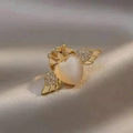 Elegant heart-shaped brooch with opal stone, golden wings, and crown detail - Heart Crown Wings (40110K)