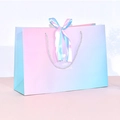 Pink and blue gradient gift paper bag with a double ribbon bow and Nice and Colorful text - Heart Design with Two-tone Ribbon / Small 18*16*10cm