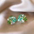 Elegant green fabric butterfly earrings with gold finish, emerald crystals and pearls - Silver Pin - Green (Real Gold Plated) / Green