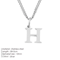 Silver stainless steel necklace featuring a minimalist letter H pendant, 38+5cm length. - Letter Style(H) (CDNP014) / Silver