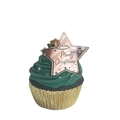 Christmas cupcake with green frosting and a rose gold star-shaped topper - Rose Gold Star Style 4