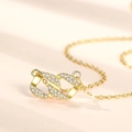 925 Sterling silver necklace with gold plated interlocking rhombus pendant and zircon - D586 Double Rhombus Interlocking Gold (With Cross Chain) / 925 Silver