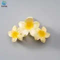 Plumeria flower hair claw clip with yellow and white gradient petals for high ponytail - Yellow Triple Plumeria [11cm]