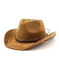 Dettaglio macro del cappello da cowboy in pelle scamosciata marrone con teschio - M (56-58cm) / Cachi