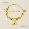 Double-layer 18k gold plated stainless steel bracelet with elephant and cloud charms - Elephant Charm (407 Gold) / Gold