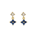 Exquisite gold clover stud earrings with sparkling blue gemstones and clear cubic zirconia - 925 Silver / Gold Color (Blue Stone)