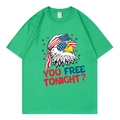 Green Independence Day T-shirt with cartoon bald eagle print and round neckline - XS / Green Eagle Style