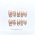 Christmas press-on nails set with pink cat-eye glitter, snowflakes, and 3D pearls - Extra Small (XS) / 1195 - Christmas Limited Edition