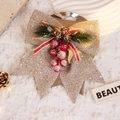 Christmas gold glitter bow ornament with pine cones and red berries for tree decoration - Champagne